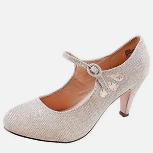 NW.Elegant Women's Mary Jane Heels Silver Glitter.